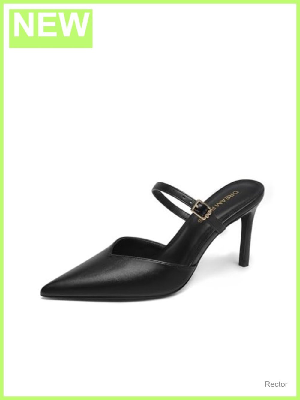 Pointed Toe Stiletto Mule Heels With Adjustable Strap Faux Leather